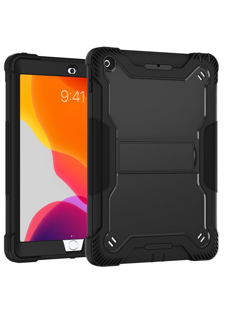 غطاء مقاوم للصدمات مع مسند لجهاز iPad 10.2 (2019)/(2020)/(2021)، جراب تابلت من السيليكون والكمبيوتر الشخصي - أسود - Image 2